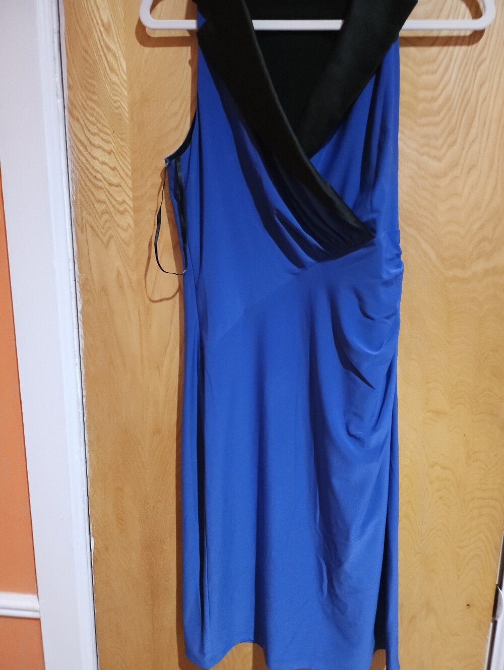Ralph Lauren Sleeveless Blue Wrap-Style Dress with Black Trim